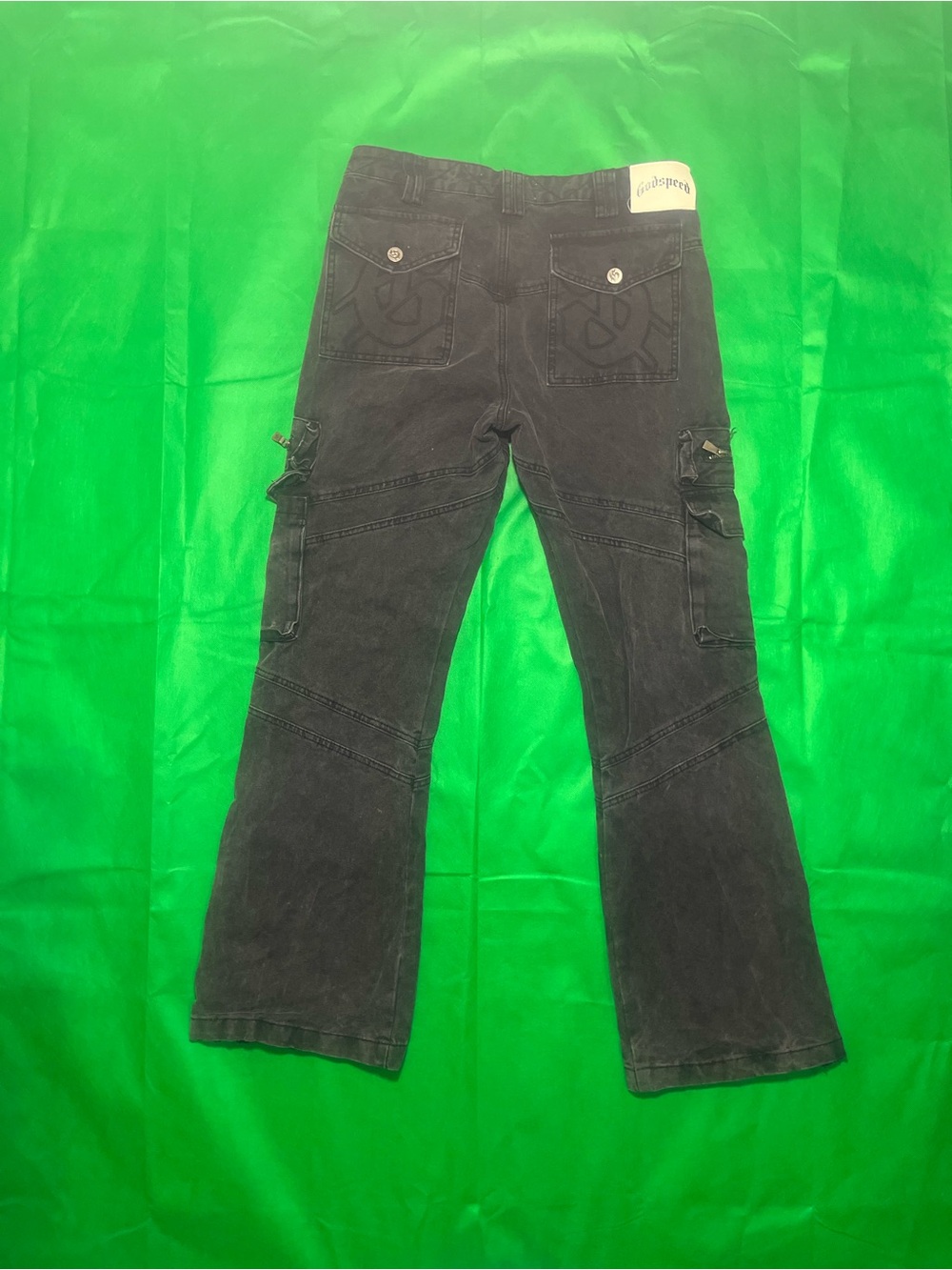 Men's Black Bootcut Cargo Jeans with Multi-Pocket Styling - Picture 3 of 3